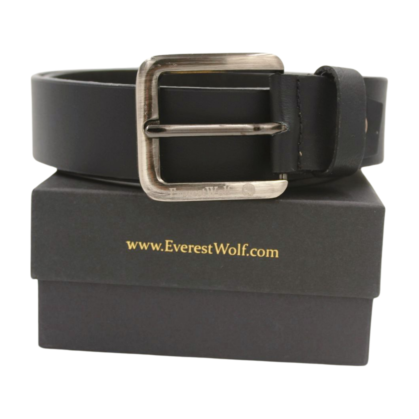 EverestWolf Magnate Black Leather Belt with Silver-charm Buckle