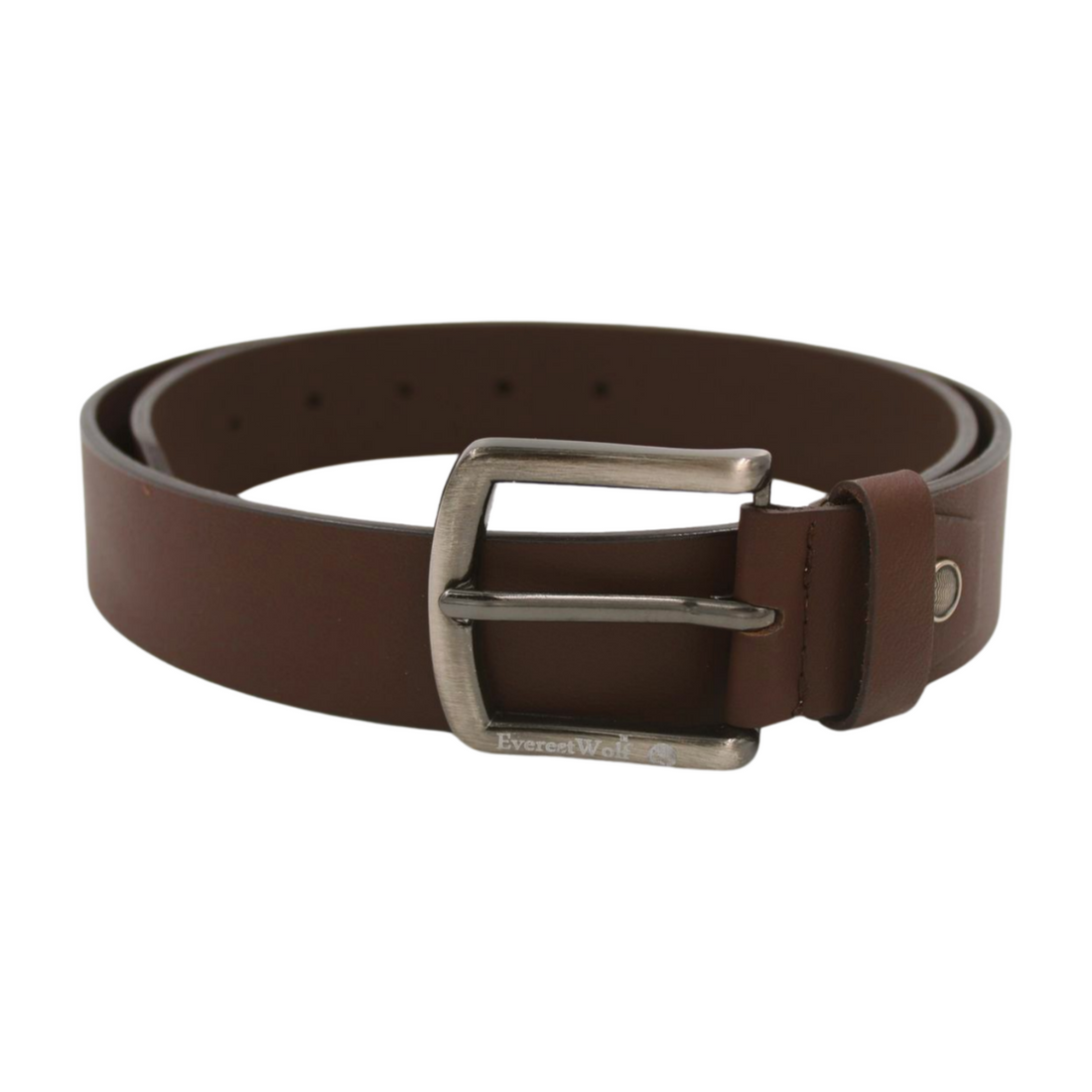 EverestWolf Premium Brown Smooth Finish Leather Belt with Dark Silver Buckle