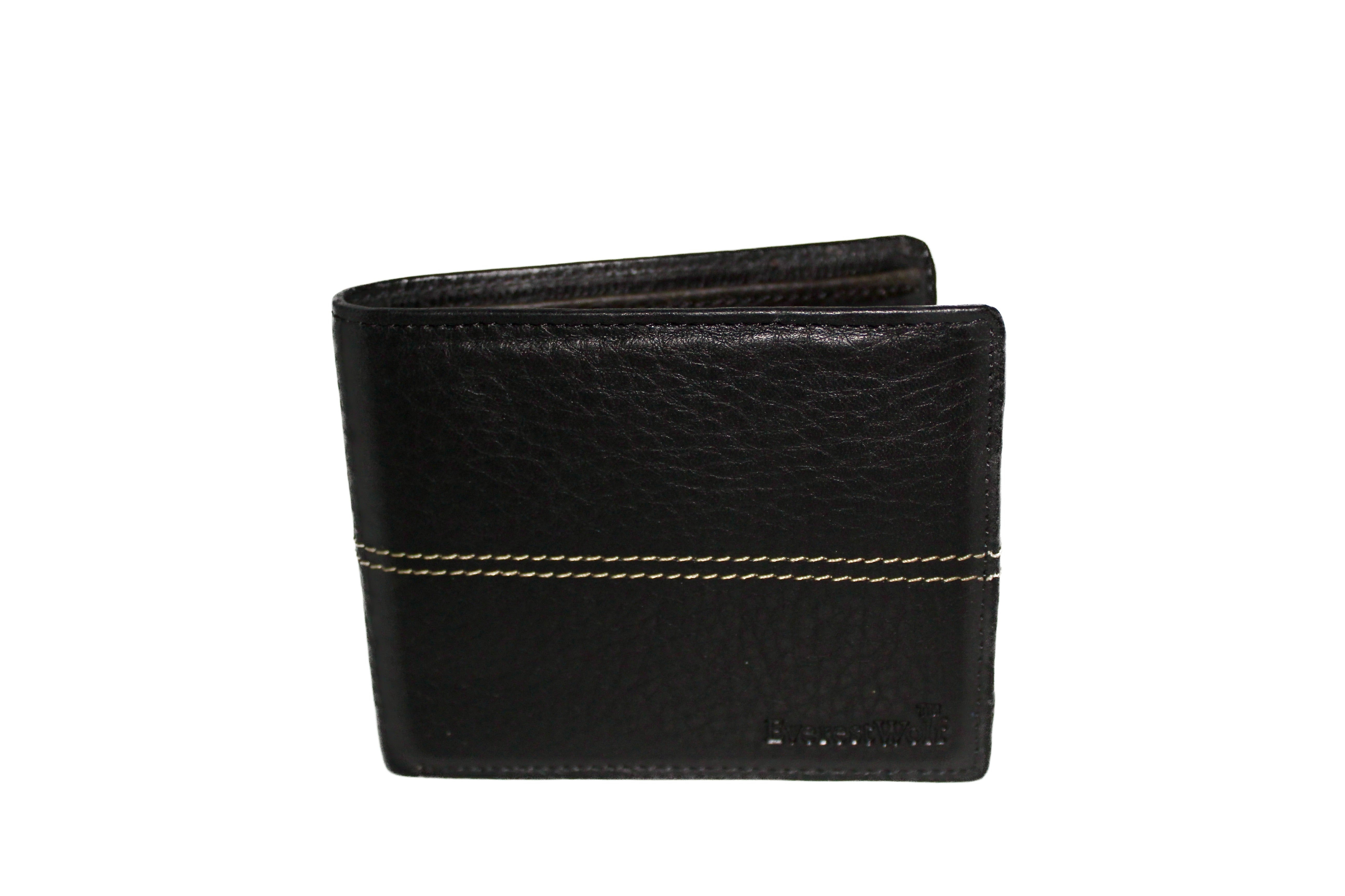 EverestWolf HeritageHold Luxury Black Designer Two-Fold Genuine Leather Wallet