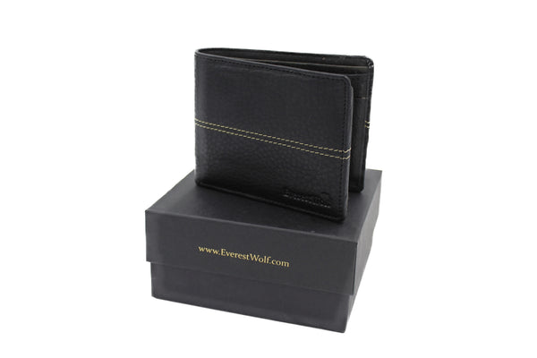 EverestWolf HeritageHold Luxury Black Designer Two-Fold Genuine Leather Wallet