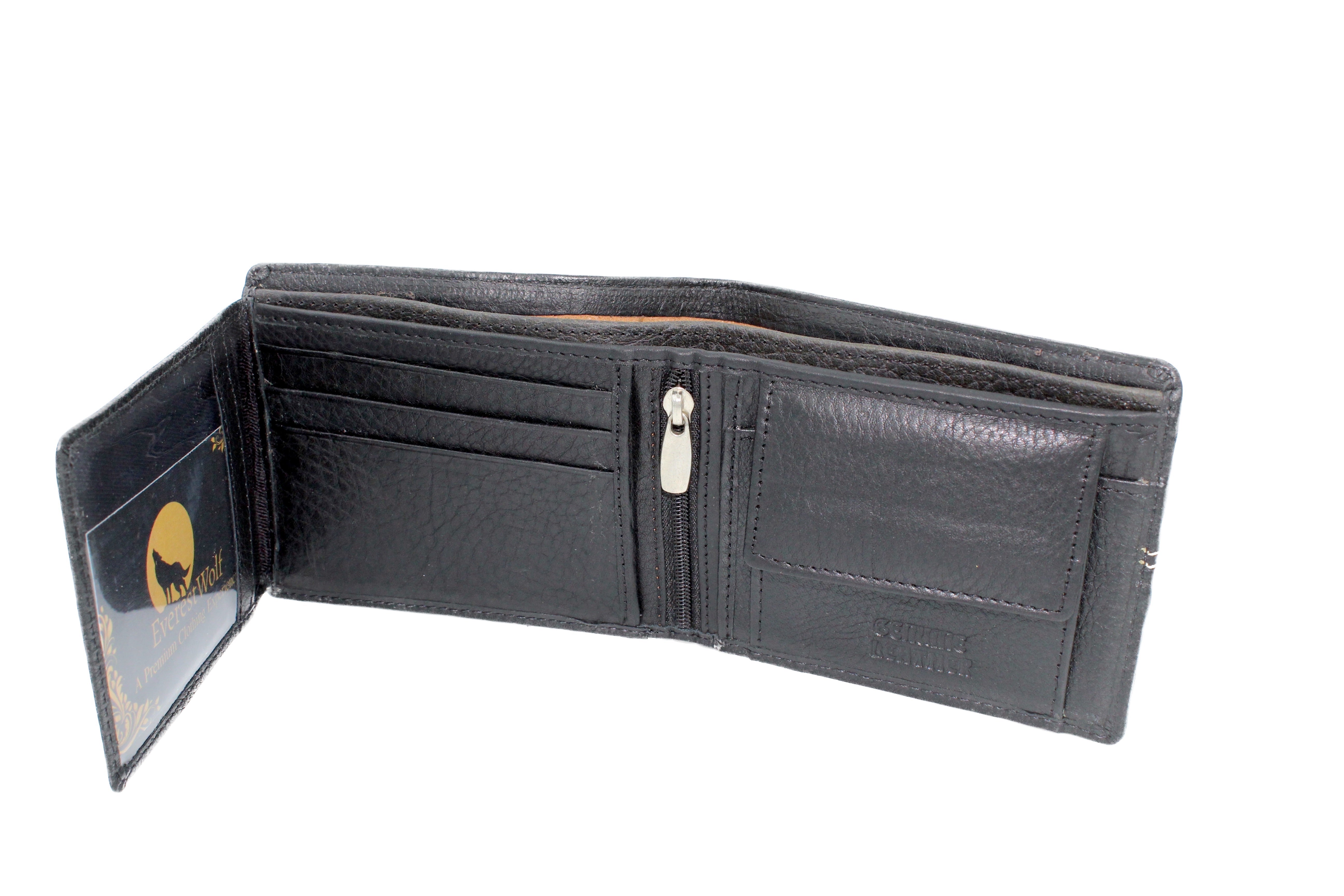 EverestWolf HeritageHold Luxury Black Designer Two-Fold Genuine Leather Wallet