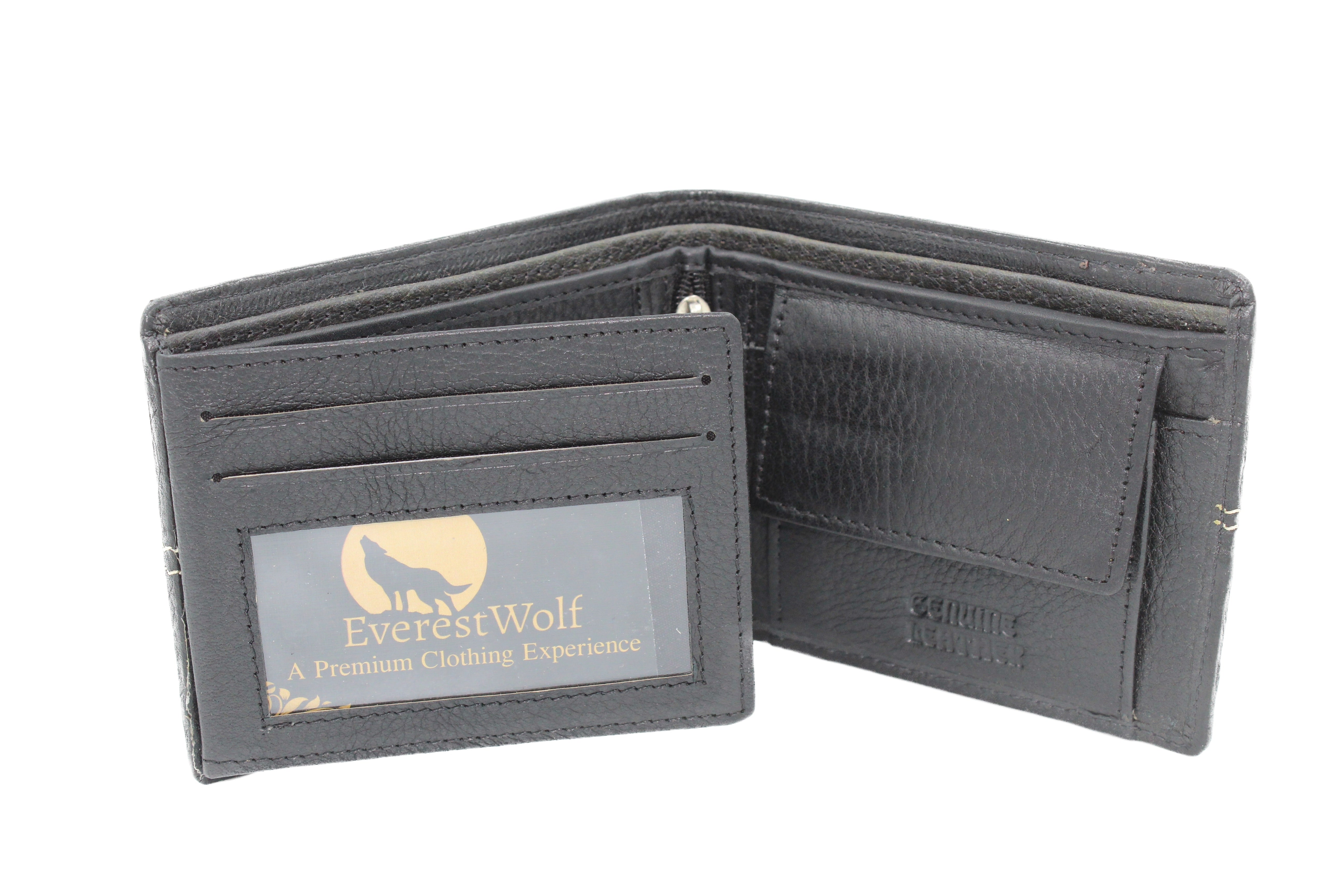 EverestWolf HeritageHold Luxury Black Designer Two-Fold Genuine Leather Wallet