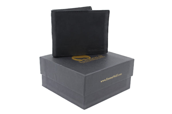 EverestWolf EliteEstate Premium Black Soft-Touch Leather Wallet