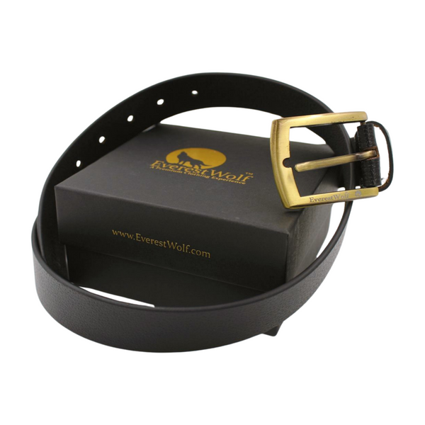 EverestWolf DarkEclipse Black Textured Premium Leather Belt with Golden Buckle