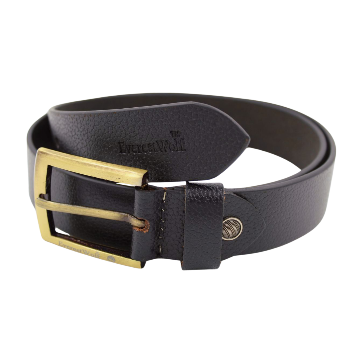 EverestWolf DarkEclipse Black Textured Premium Leather Belt with Golden Buckle