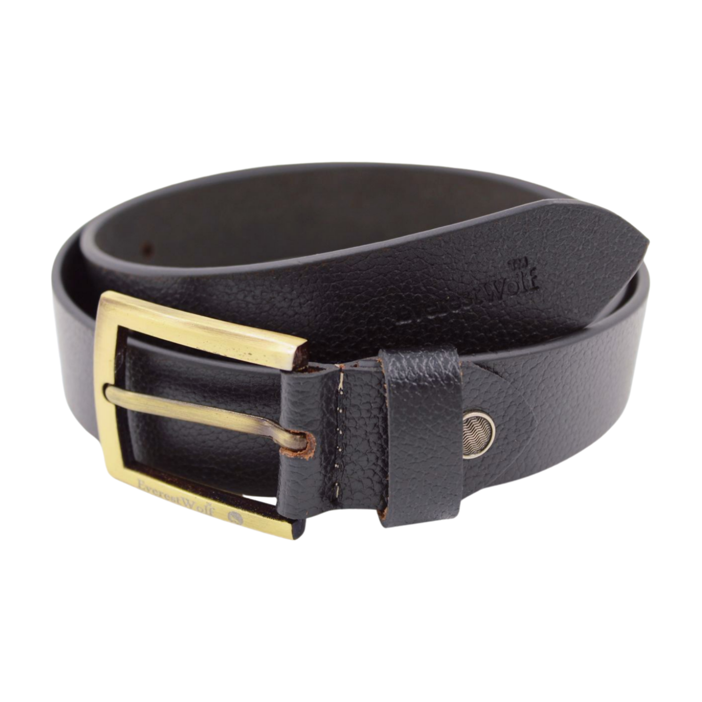 EverestWolf DarkEclipse Black Textured Premium Leather Belt with Golden Buckle