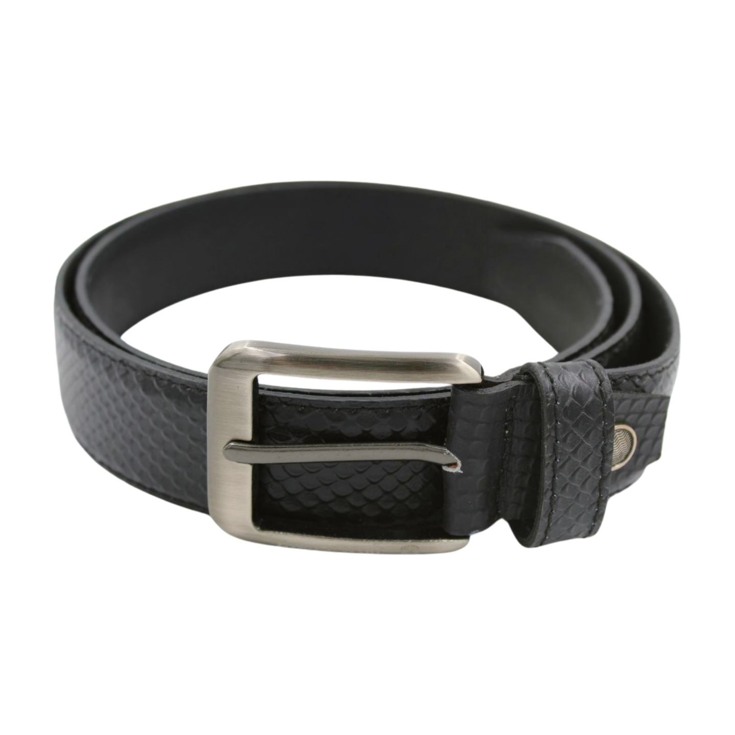 EverestWolf CobraCrown Black Premium Designer Leather Belt with Grey Buckle