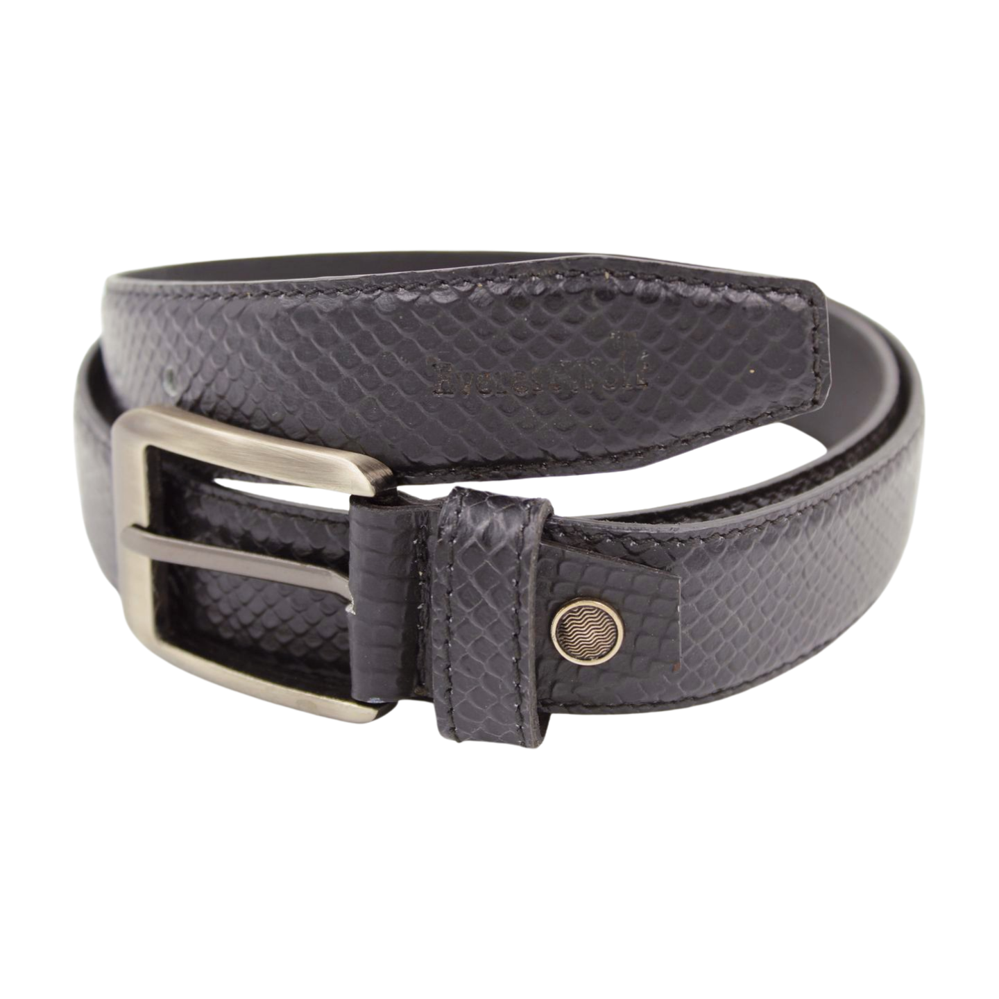 EverestWolf CobraCrown Black Premium Designer Leather Belt with Grey Buckle