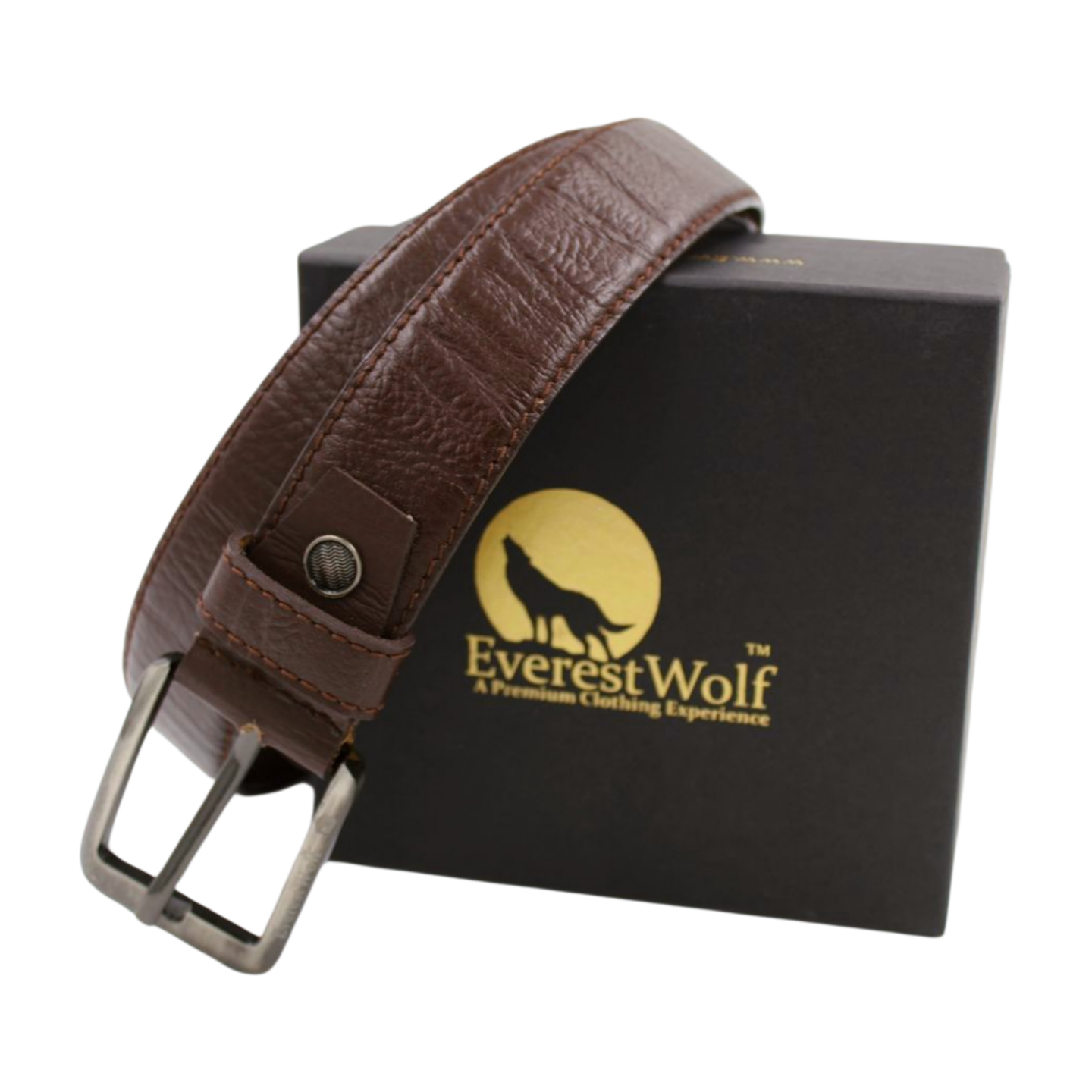 EverestWolf EliteTannery Brown Textured Leather Belt with Dark Silver Buckle