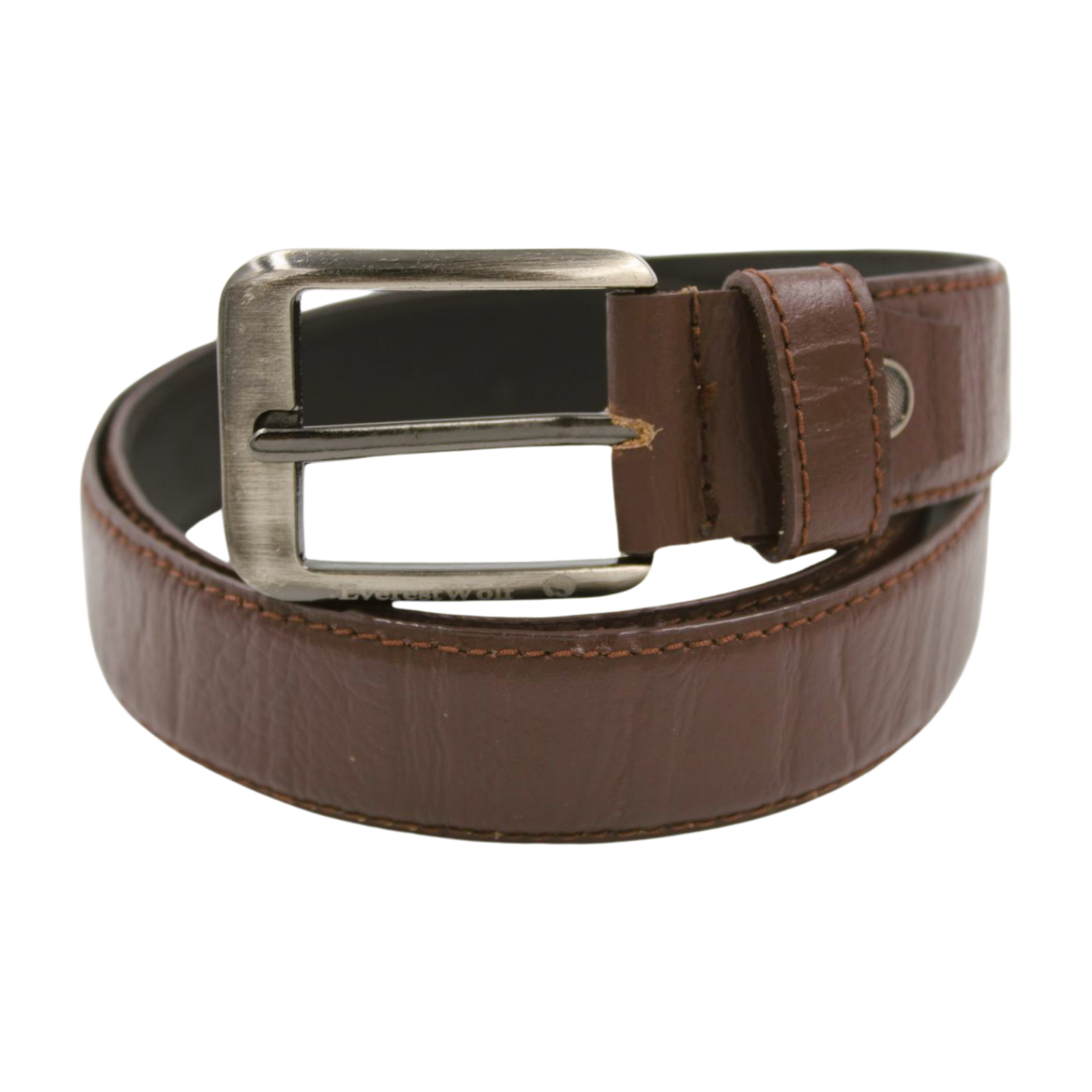 EverestWolf EliteTannery Brown Textured Leather Belt with Dark Silver Buckle