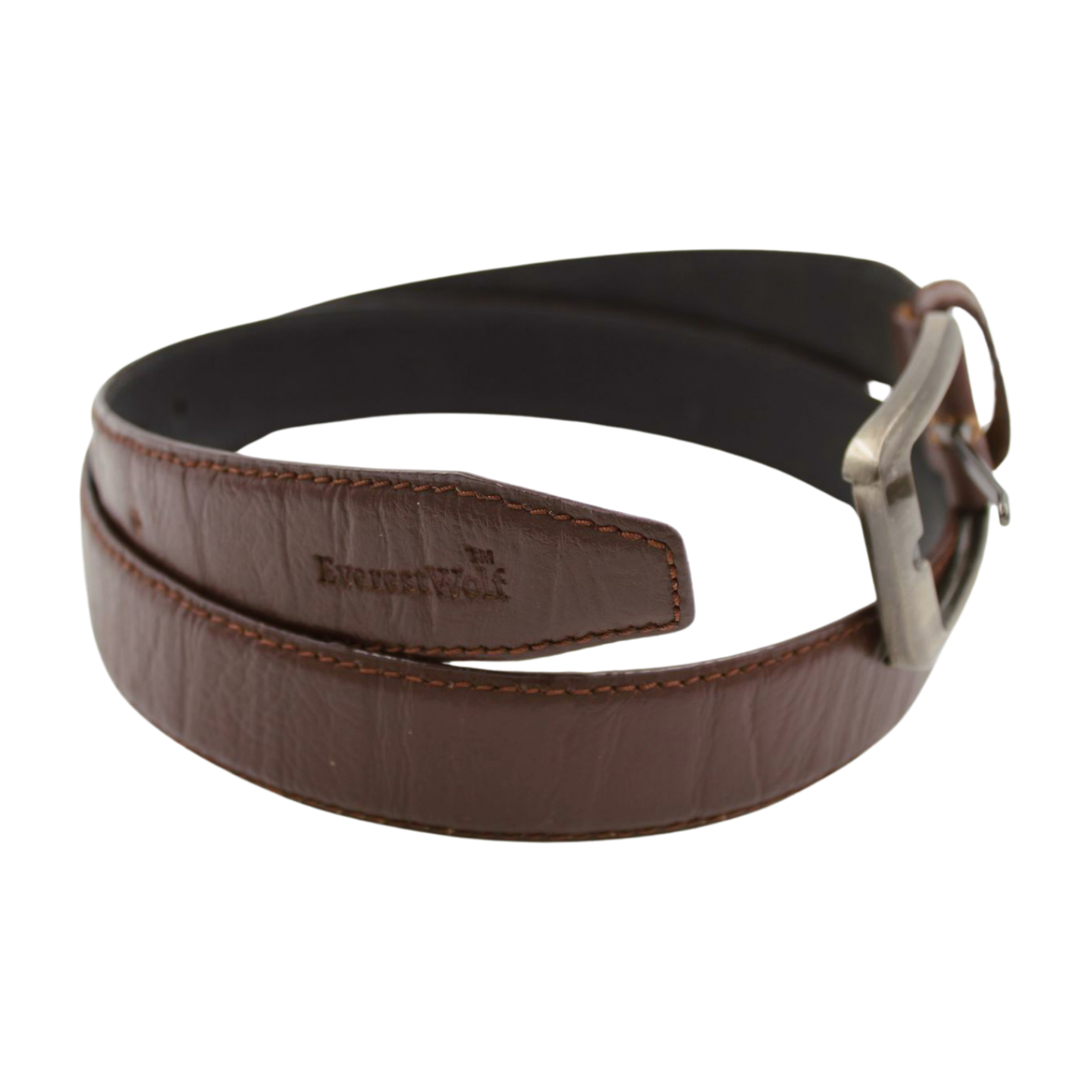 EverestWolf EliteTannery Brown Textured Leather Belt with Dark Silver Buckle