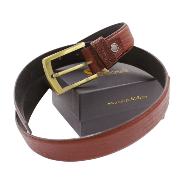 EverestWolf Copper Crown Premium Tan Textured Leather Belt with Golden Buckle