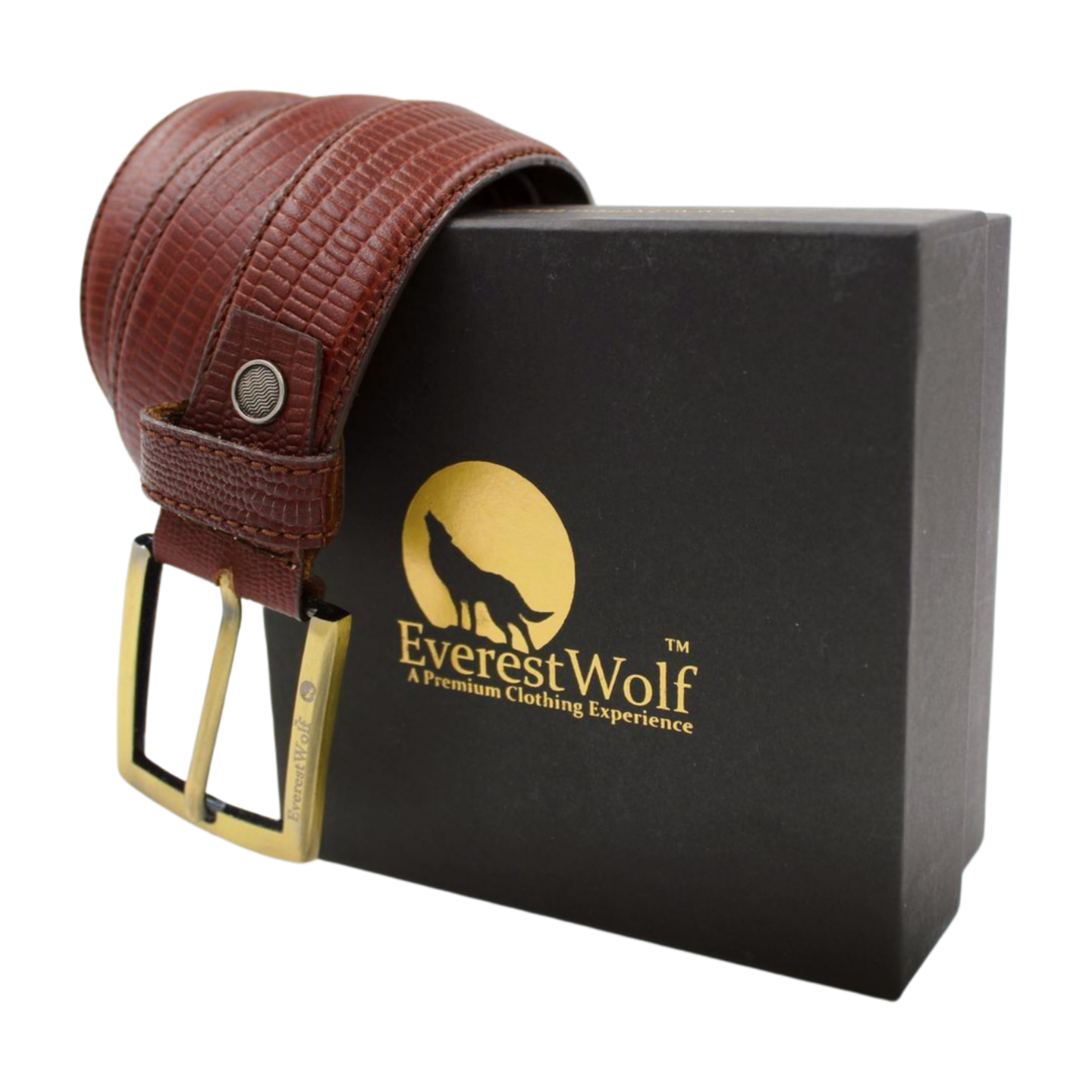 EverestWolf Copper Crown Premium Tan Textured Leather Belt with Golden Buckle