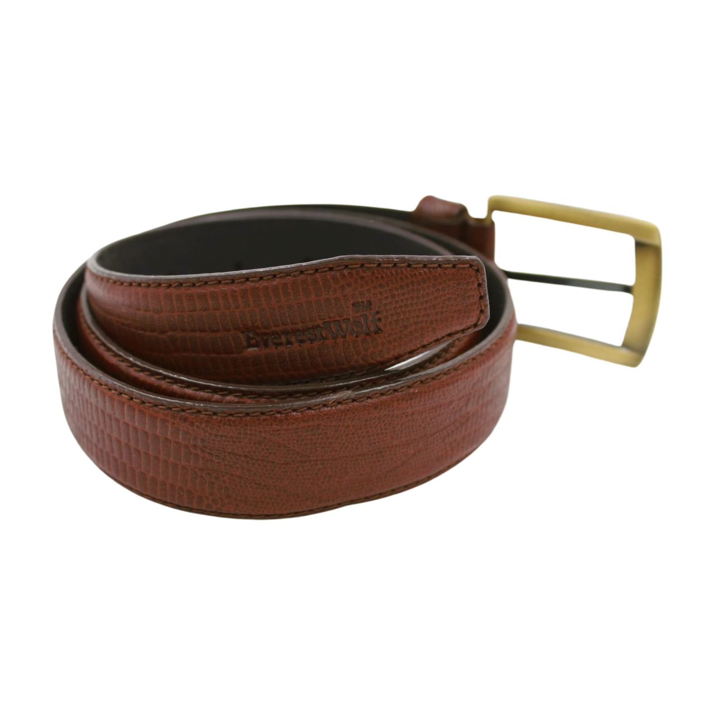 EverestWolf Copper Crown Premium Tan Textured Leather Belt with Golden Buckle