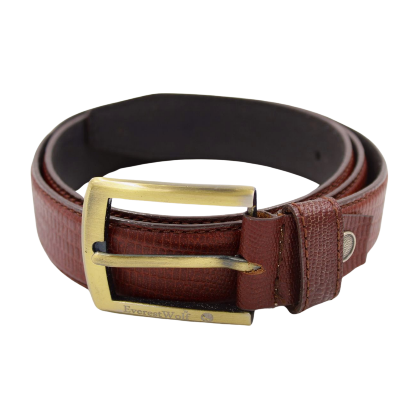 EverestWolf Copper Crown Premium Tan Textured Leather Belt with Golden Buckle
