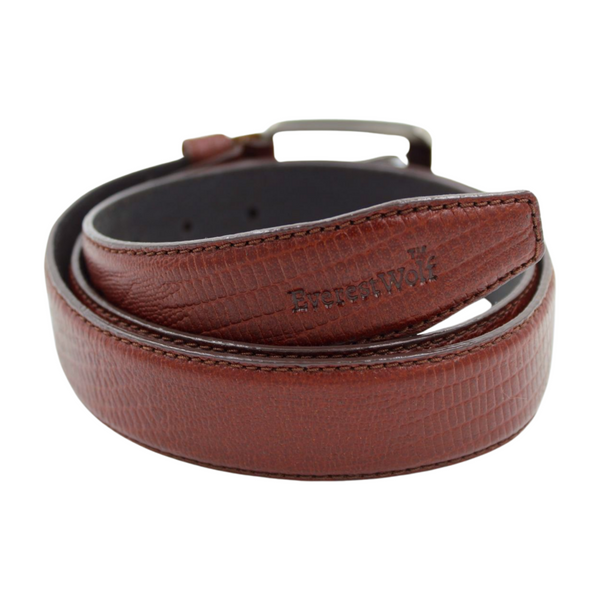 EverestWolf Copper Crown Premium Tan Textured Leather Belt with Dark Silver Buckle