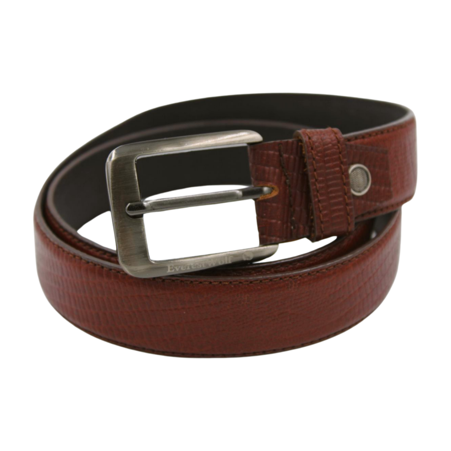EverestWolf Copper Crown Premium Tan Textured Leather Belt with Dark Silver Buckle