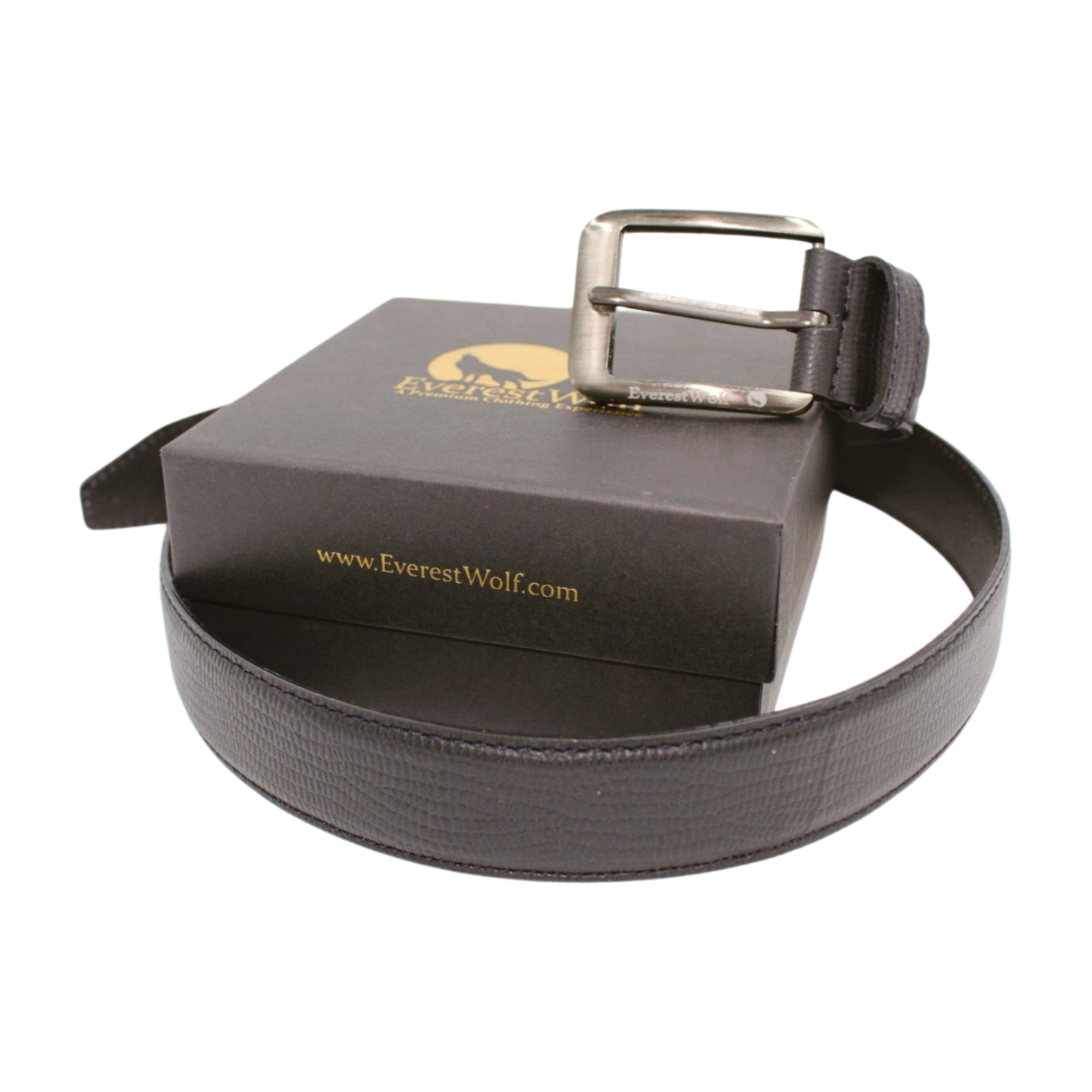 EverestWolf RattleRhythm Black Textured Leather Belt with Dark Silver Buckle
