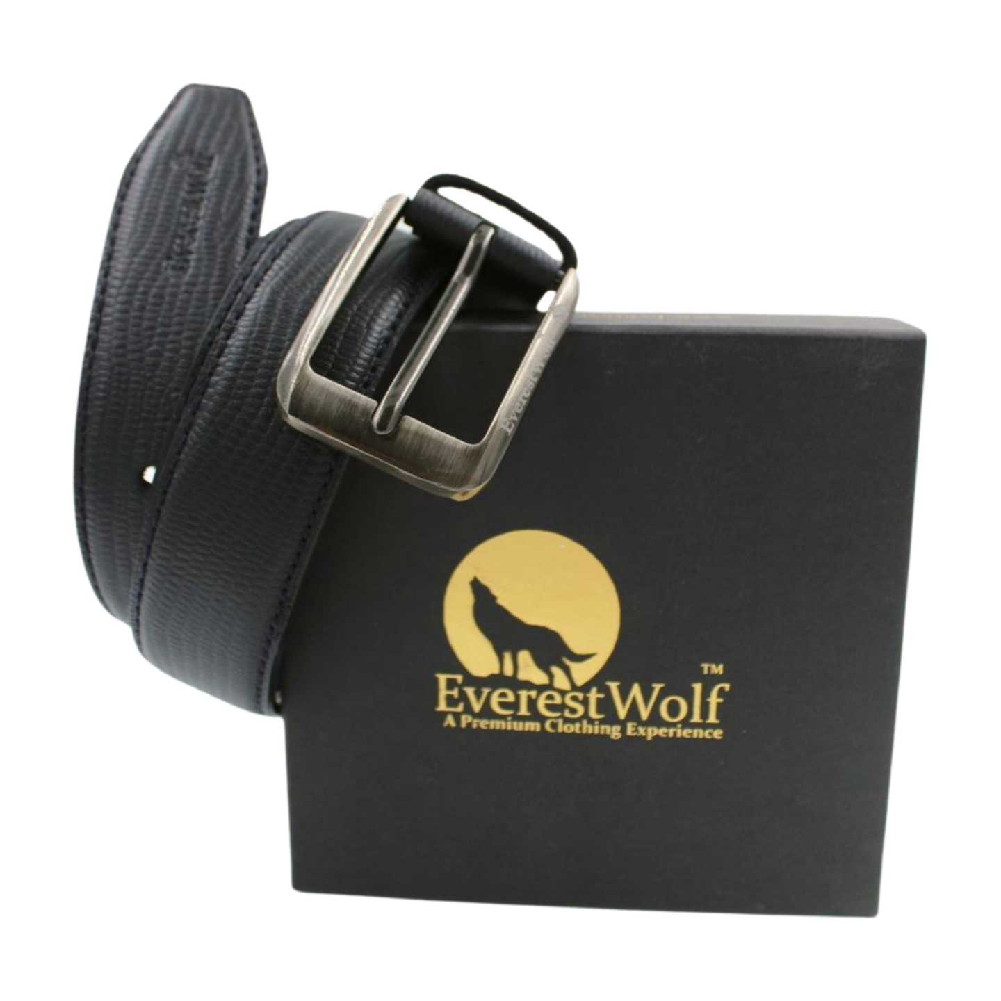 EverestWolf RattleRhythm Black Textured Leather Belt with Dark Silver Buckle