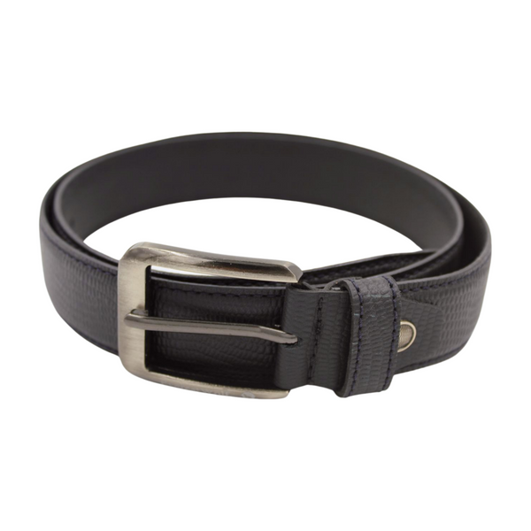 EverestWolf RattleRhythm Black Textured Leather Belt with Dark Silver Buckle