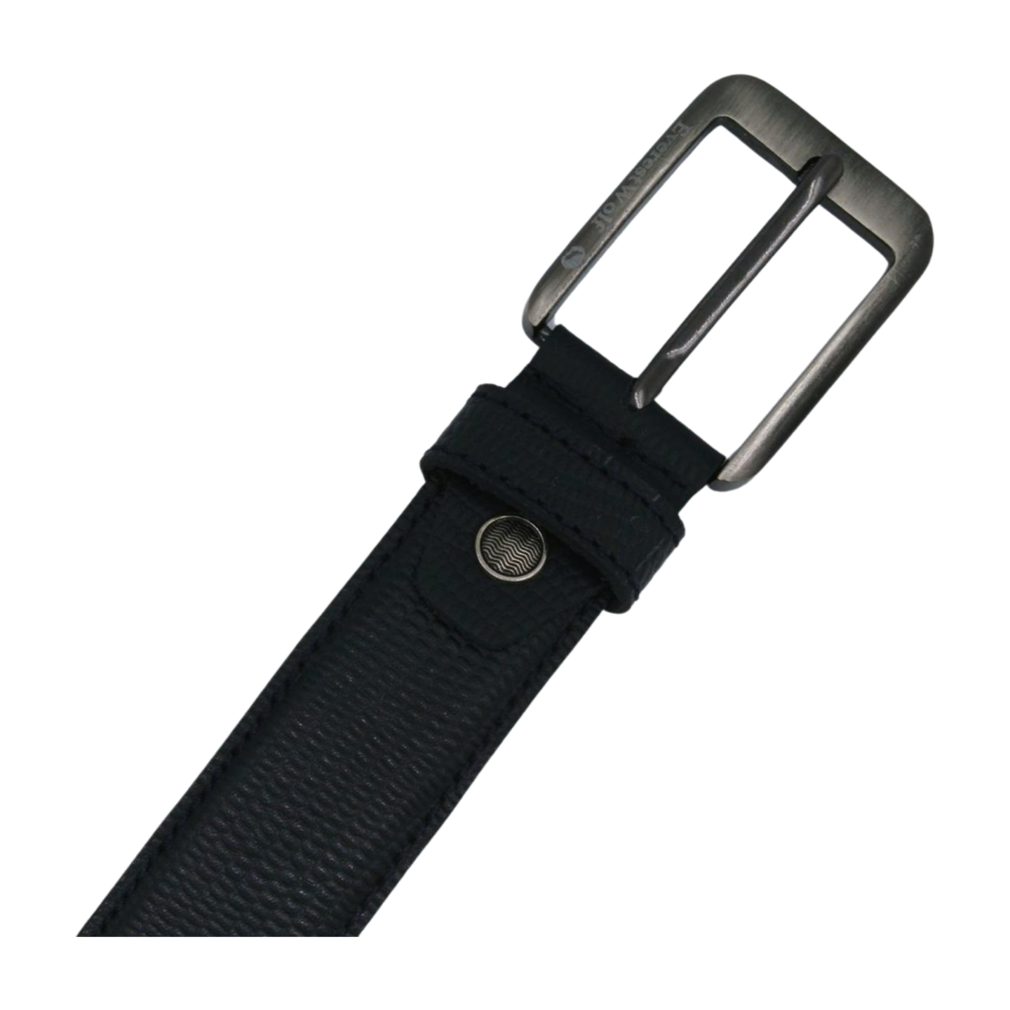 EverestWolf RattleRhythm Black Textured Leather Belt with Dark Silver Buckle