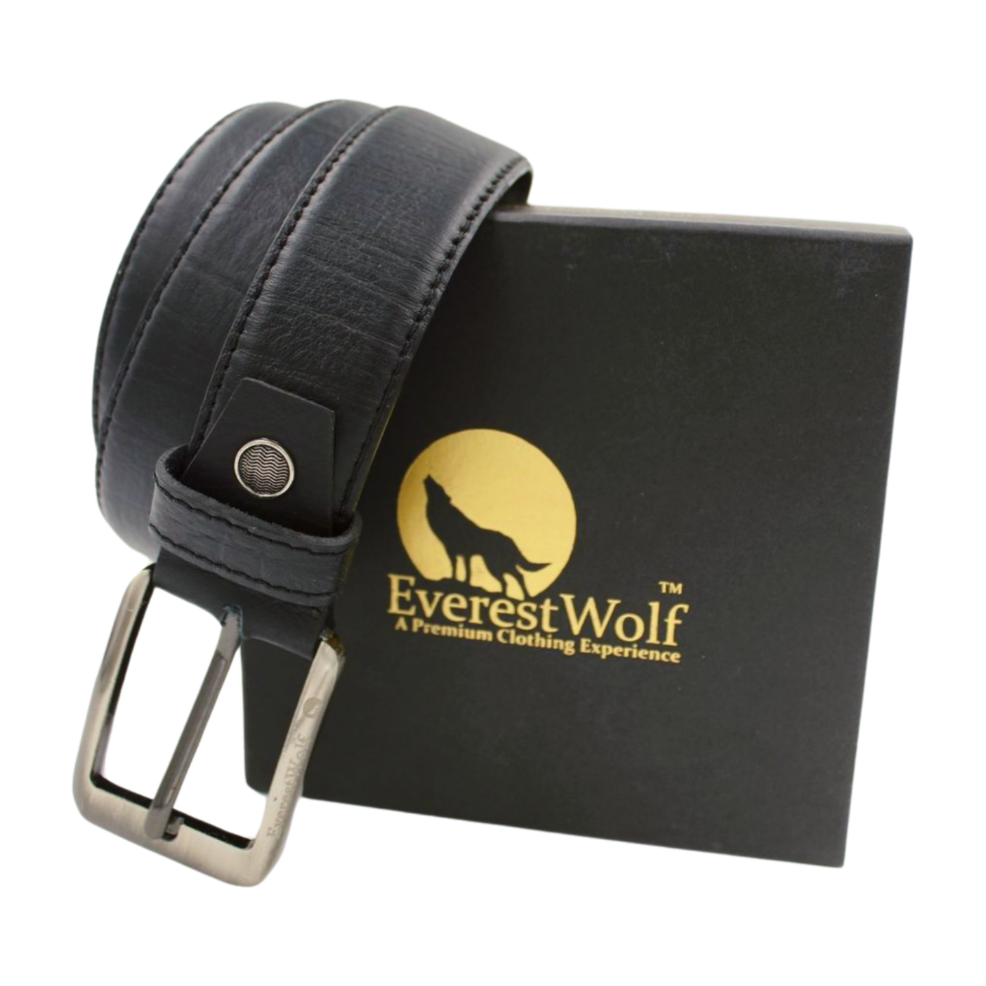EverestWolf NobleHide Black Designer Leather Belt with Silver Buckle