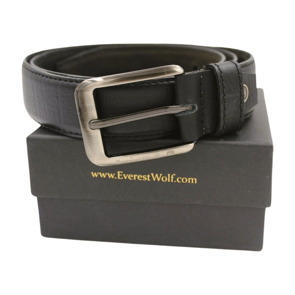 EverestWolf NobleHide Black Designer Leather Belt with Silver Buckle