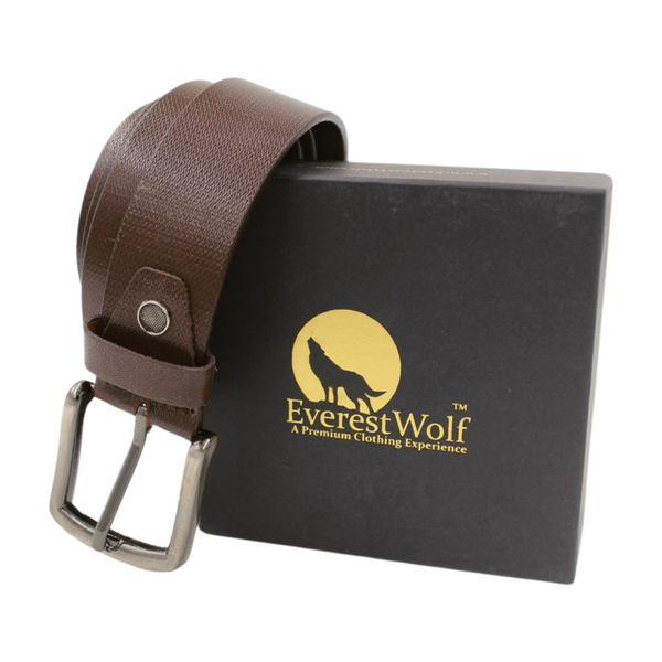 EverestWolf BrownViper Premium Tan Textured Leather Belt with Dark Silver Buckle