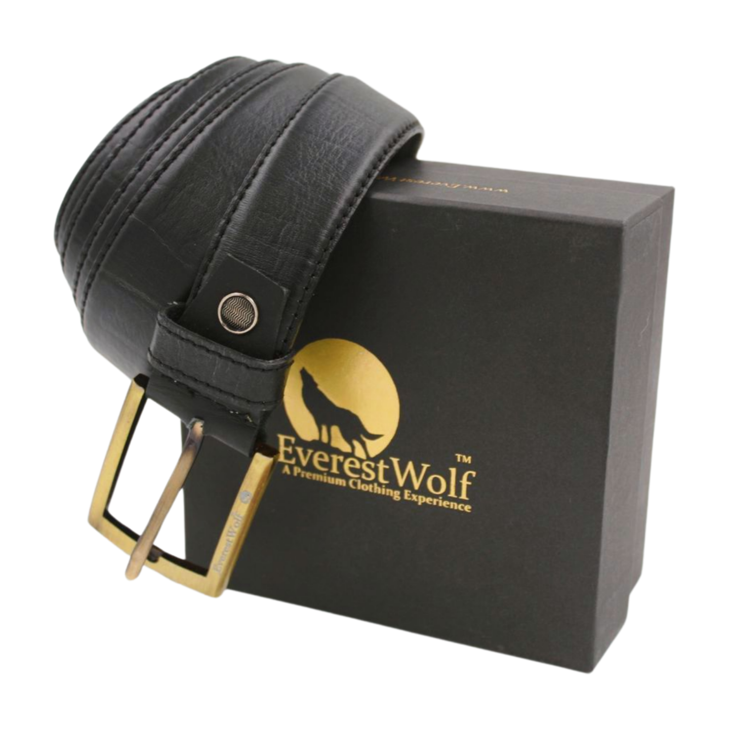 EverestWolf PrimeGrip Black Leather Belt with Golden Buckle