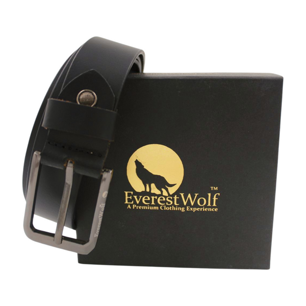 EverestWolf RavenRoyale Black Leather Belt with Gun Metal Grey Buckle