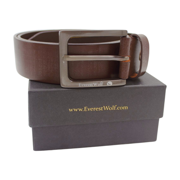 EverestWolf Cocoa Premium Tan Leather Belt with Silver Grey Buckle