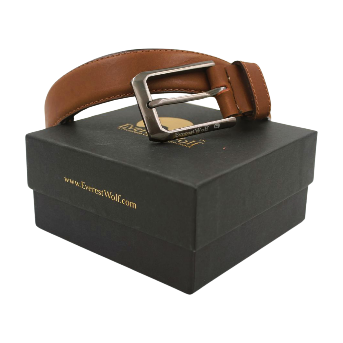 EverestWolf Oakwood Classic Premium Brown Leather Belt with Gun Metal Grey Buckle