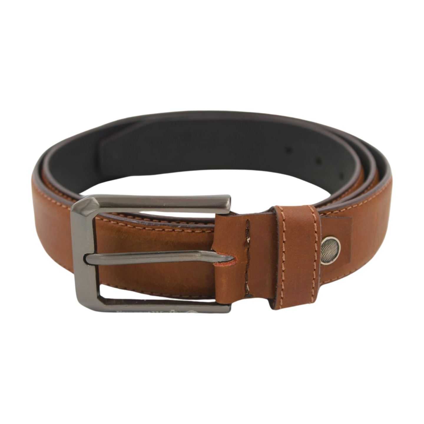 EverestWolf Oakwood Classic Premium Brown Leather Belt with Gun Metal Grey Buckle