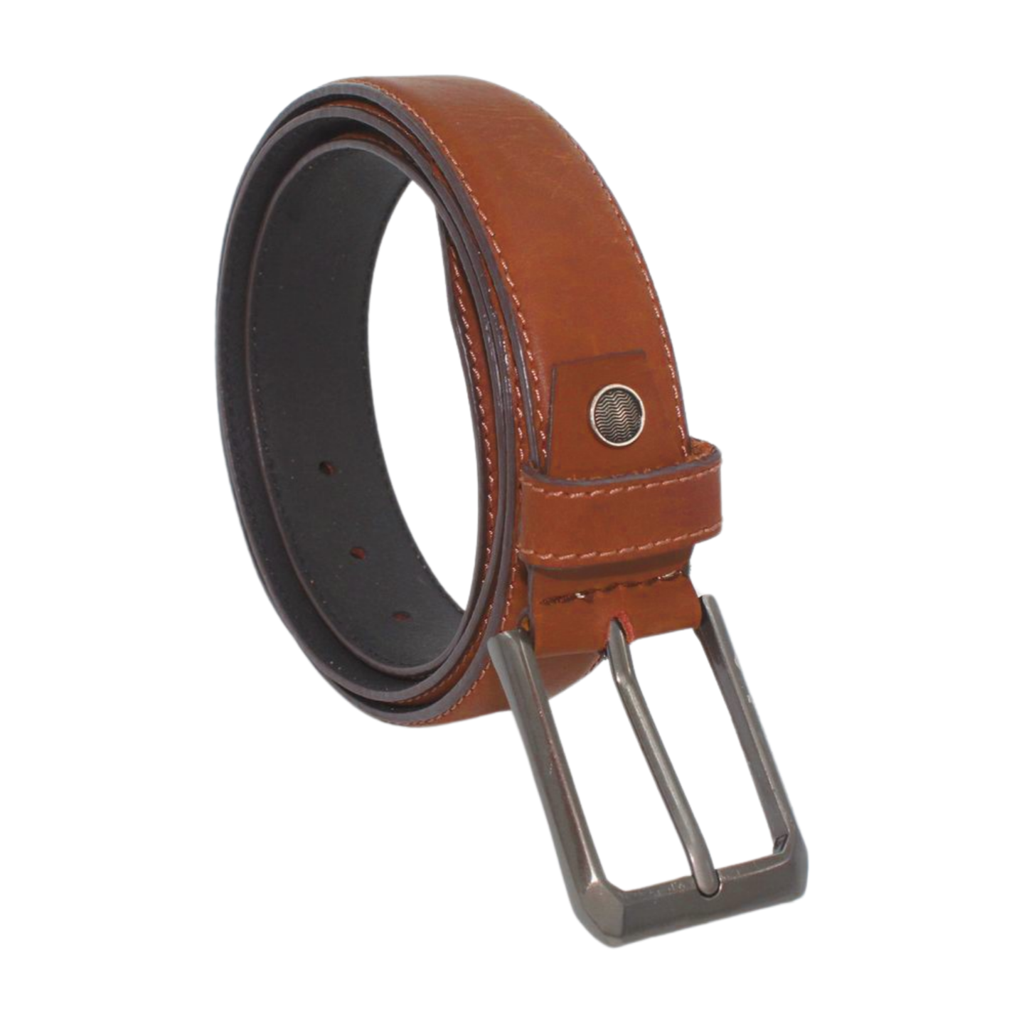 EverestWolf Oakwood Classic Premium Brown Leather Belt with Gun Metal Grey Buckle