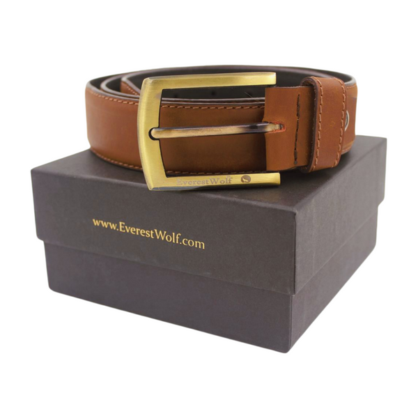 EverestWolf Hazelnut Heritage Brown Leather Belt with Luxury Golden Buckle