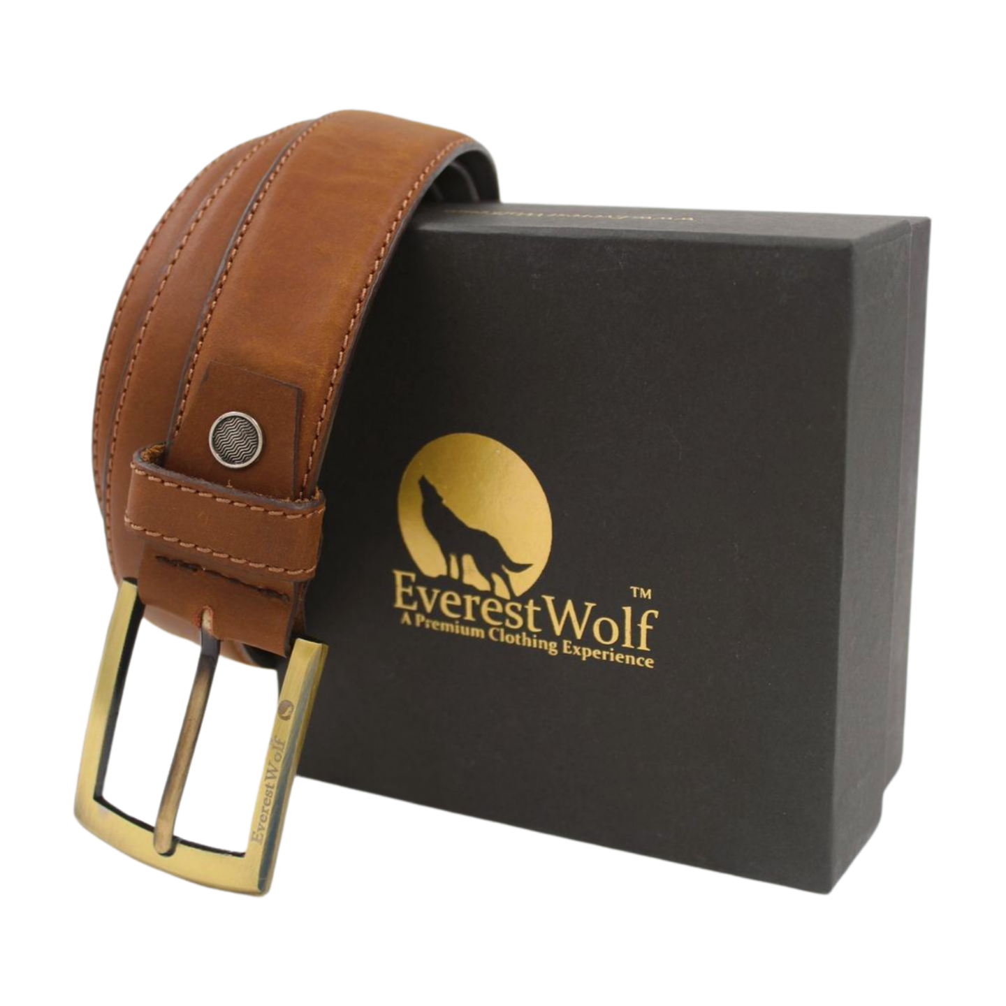 EverestWolf Hazelnut Heritage Brown Leather Belt with Luxury Golden Buckle