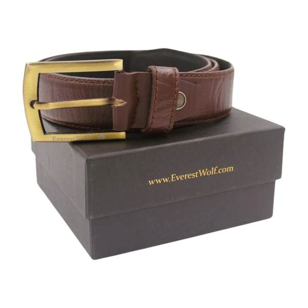 EverestWolf NobleHide Brown Designer Leather Belt with Golden Buckle