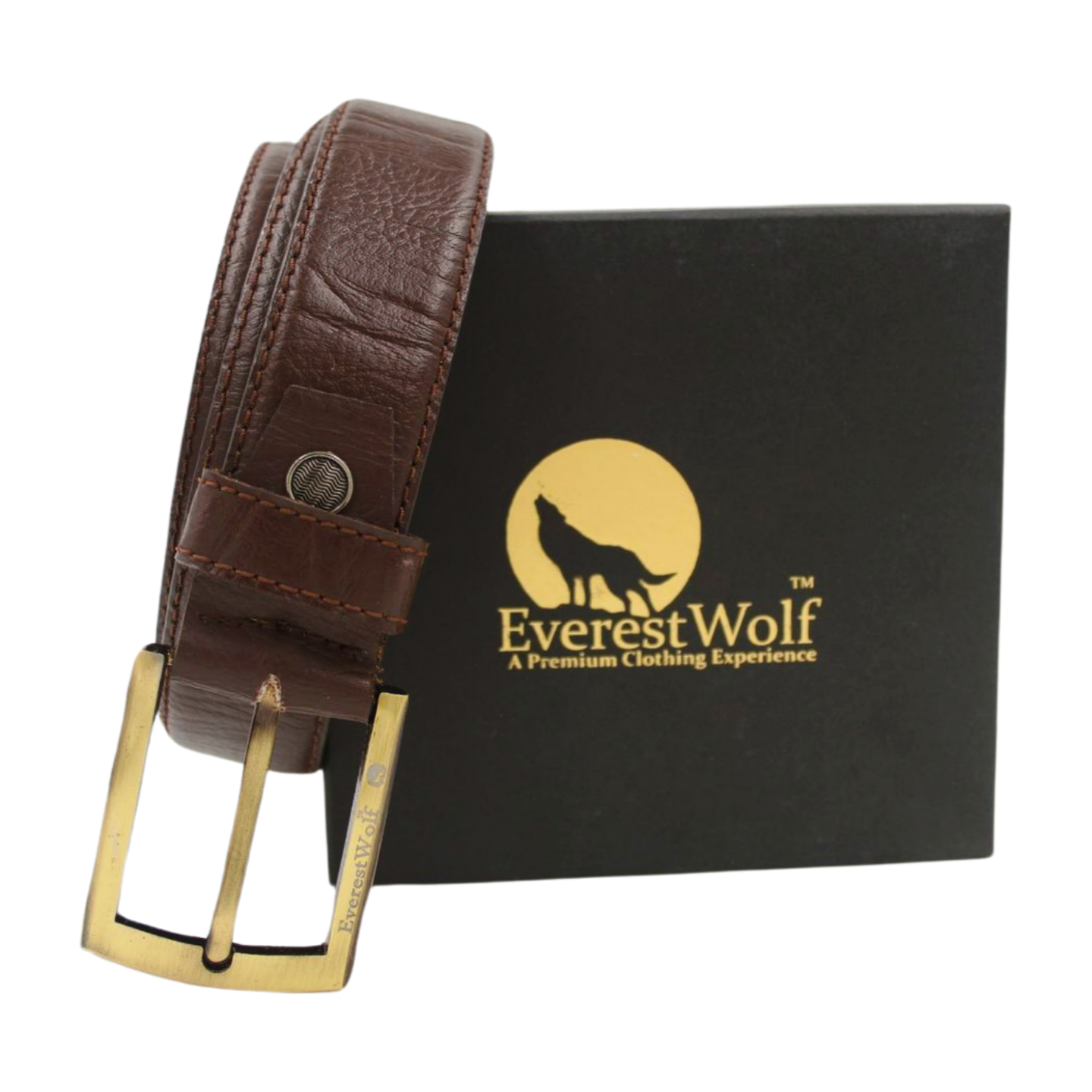 EverestWolf NobleHide Brown Designer Leather Belt with Golden Buckle