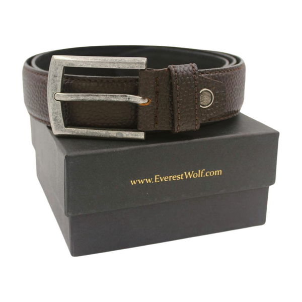 EverestWolf ViperScale Tan Brown Textured Leather Belt with Vintage Silver Buckle