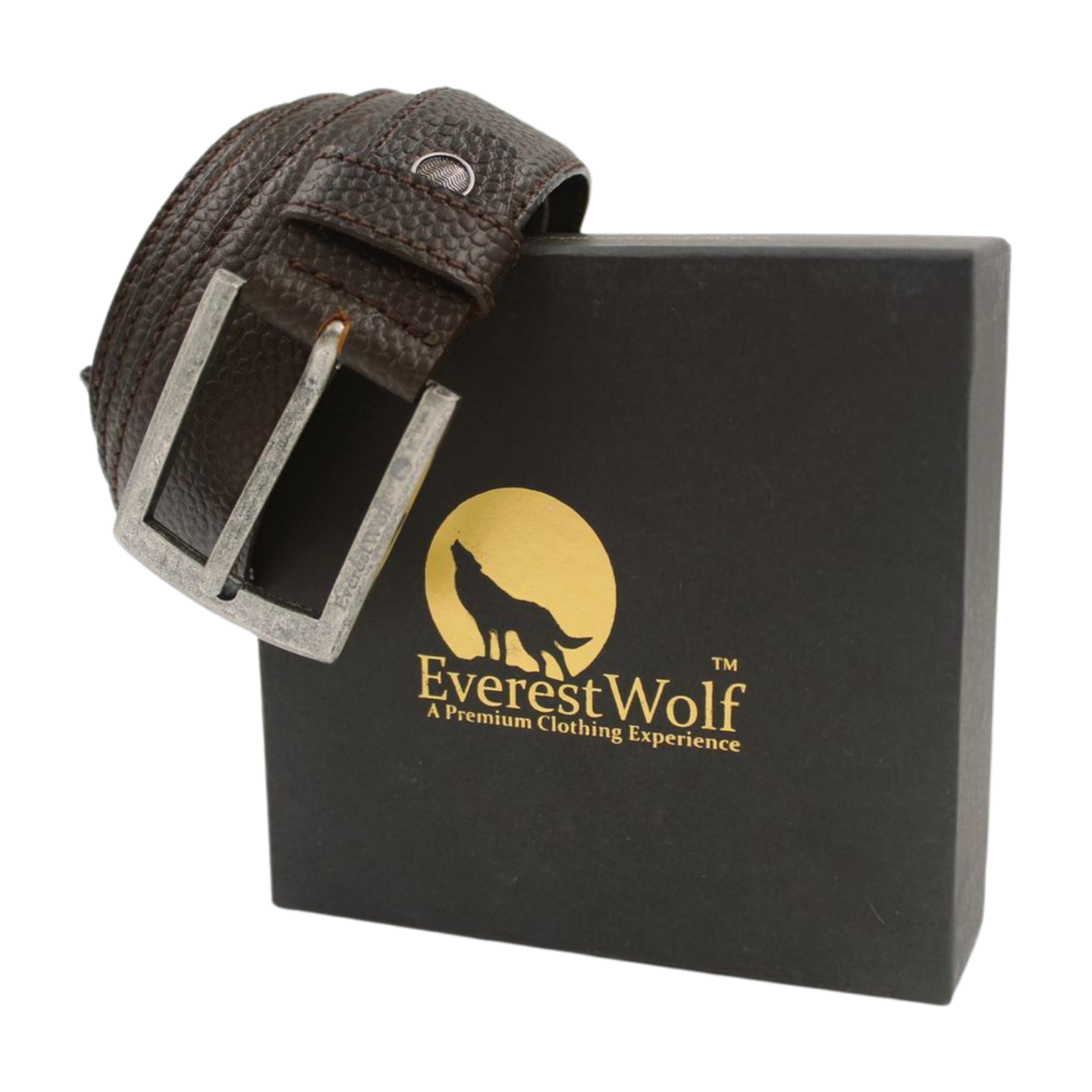 EverestWolf ViperScale Tan Brown Textured Leather Belt with Vintage Silver Buckle
