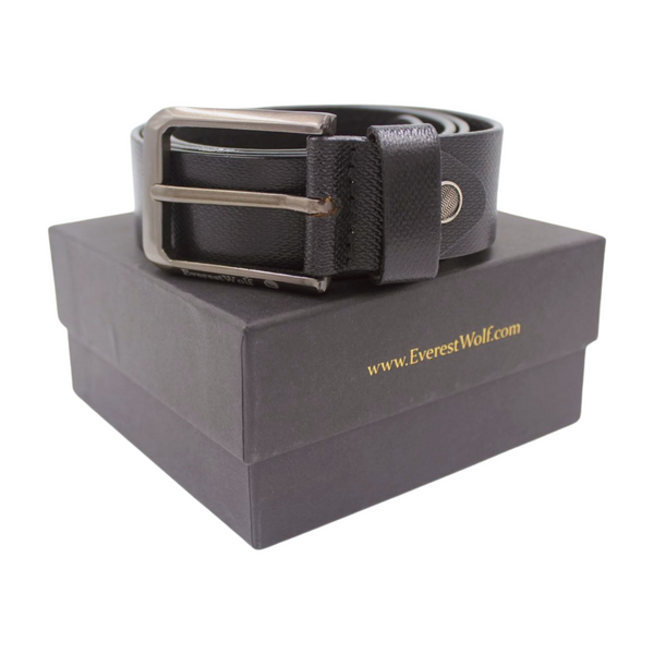 EverestWolf OpulentStrap Black Texture Leather Belt Metallic Grey Buckle