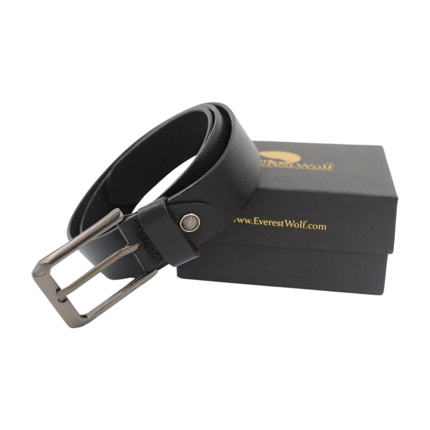 EverestWolf OpulentStrap Black Texture Leather Belt Metallic Grey Buckle