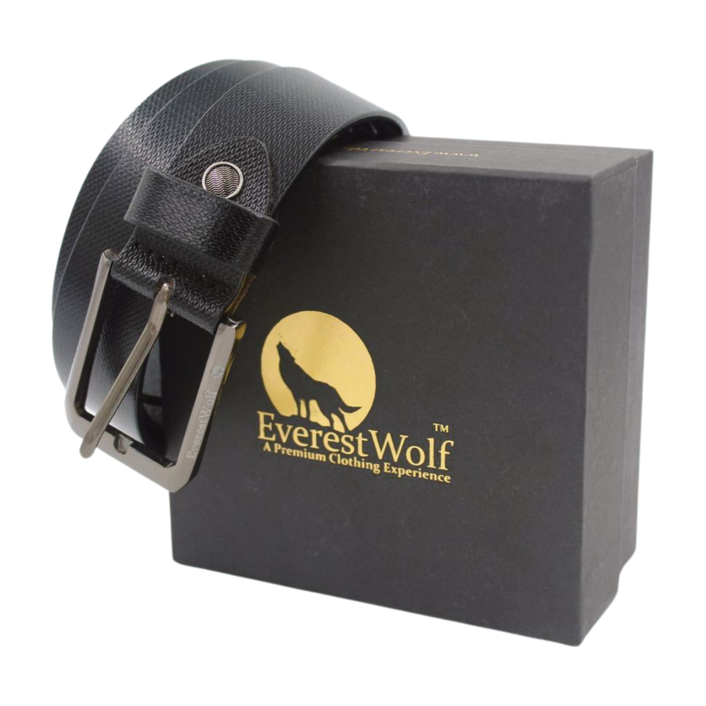 EverestWolf OpulentStrap Black Texture Leather Belt Metallic Grey Buckle