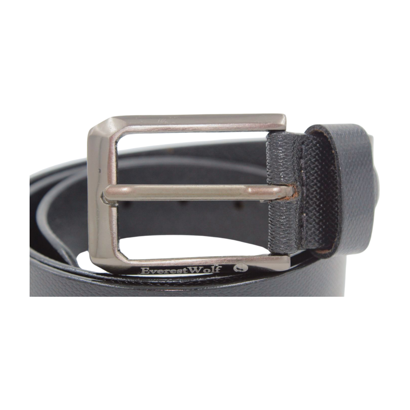 EverestWolf OpulentStrap Black Texture Leather Belt Metallic Grey Buckle