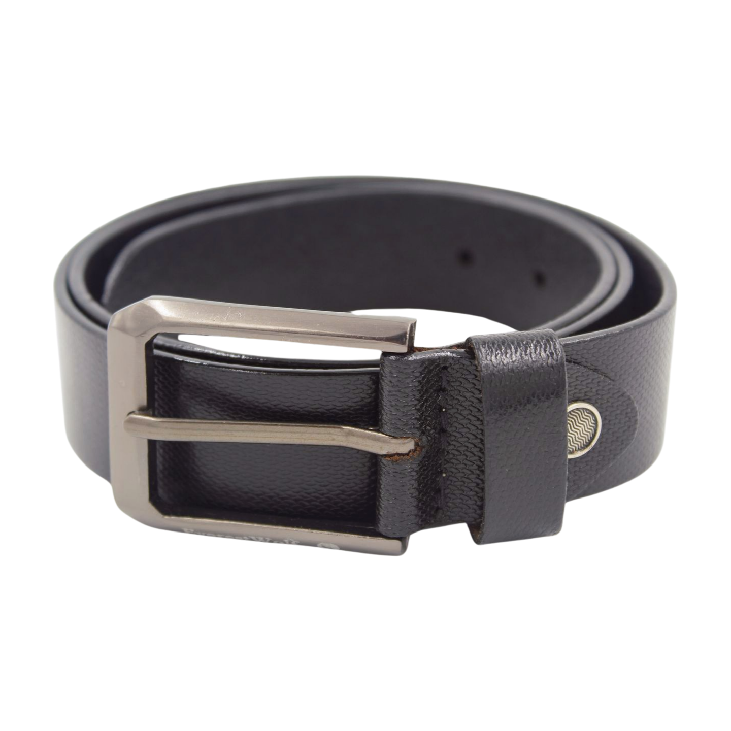 EverestWolf OpulentStrap Black Texture Leather Belt Metallic Grey Buckle