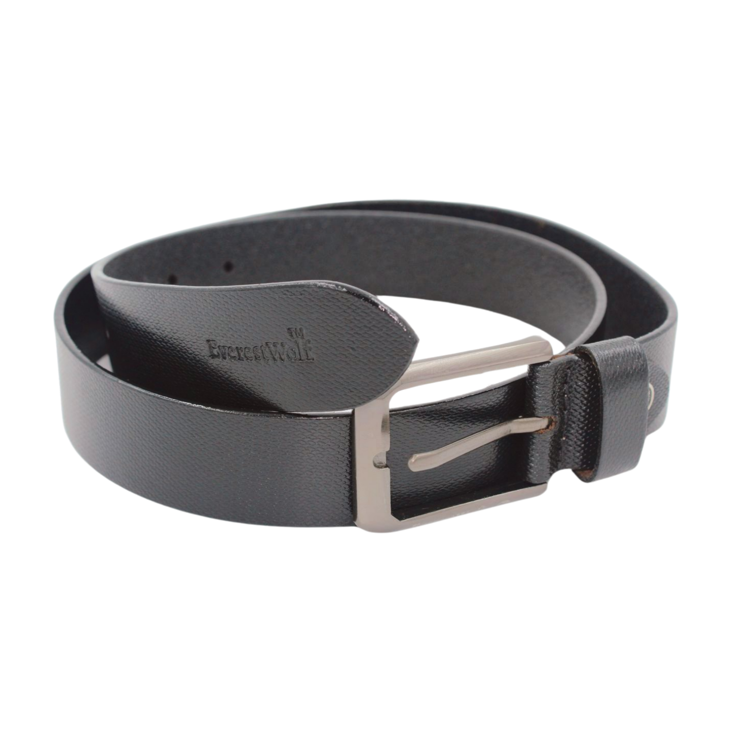 EverestWolf OpulentStrap Black Texture Leather Belt Metallic Grey Buckle