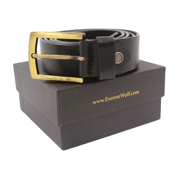 EverestWolf ExquiStrap Black Leather Belt with Golden Buckle