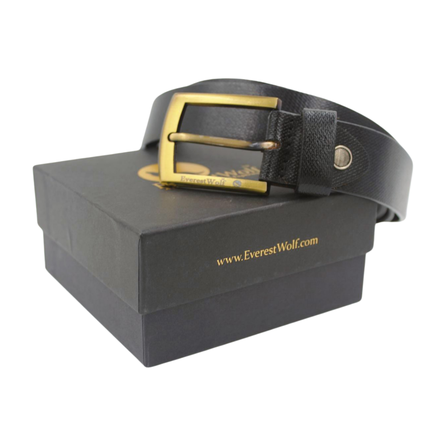 EverestWolf ExquiStrap Black Leather Belt with Golden Buckle