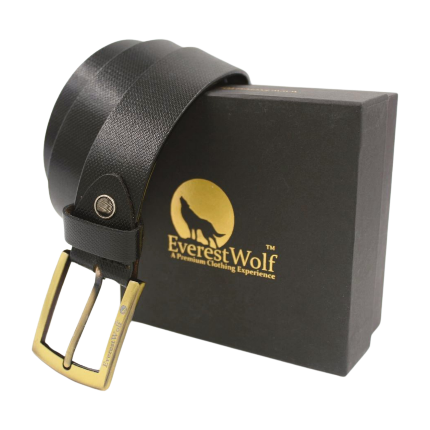 EverestWolf ExquiStrap Black Leather Belt with Golden Buckle