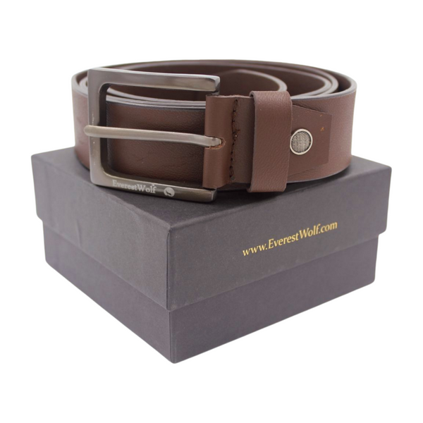 EverestWolf Walnut Wonder Brown Leather Belt with Grey Buckle